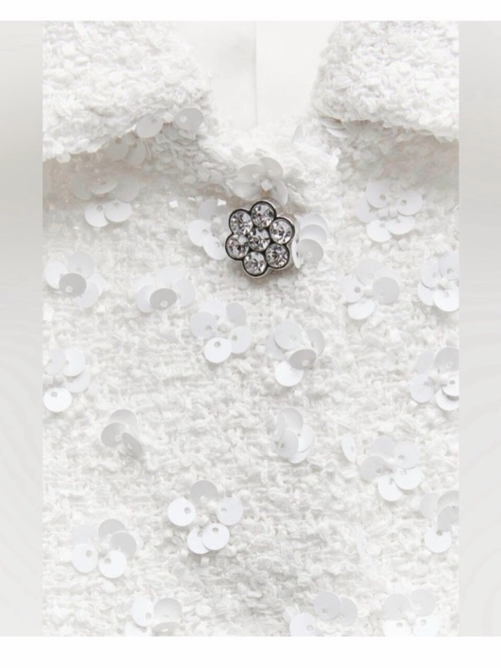 ZW Collection Chanel Vibes White Sequin Mini Skirt & Cropped Jacket Set - Picture 3 of 10
